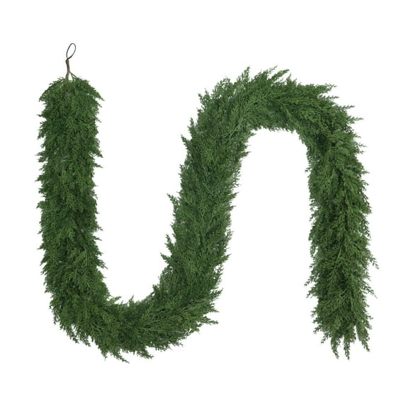 My Texas House 9ft Non-lit Natural Feel Cedar Green Artificial Christmas Garland, Soft PE