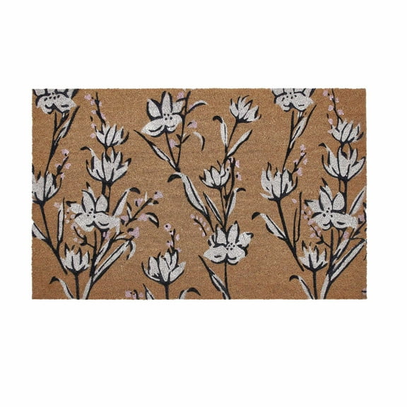 My Texas House Vertical Floral Natural/White Outdoor Coir Doormat, 18" x 30"