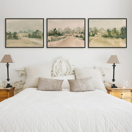 My Texas House - Watercolor Pasture Framed Canvas Wall Art Set - 16x12