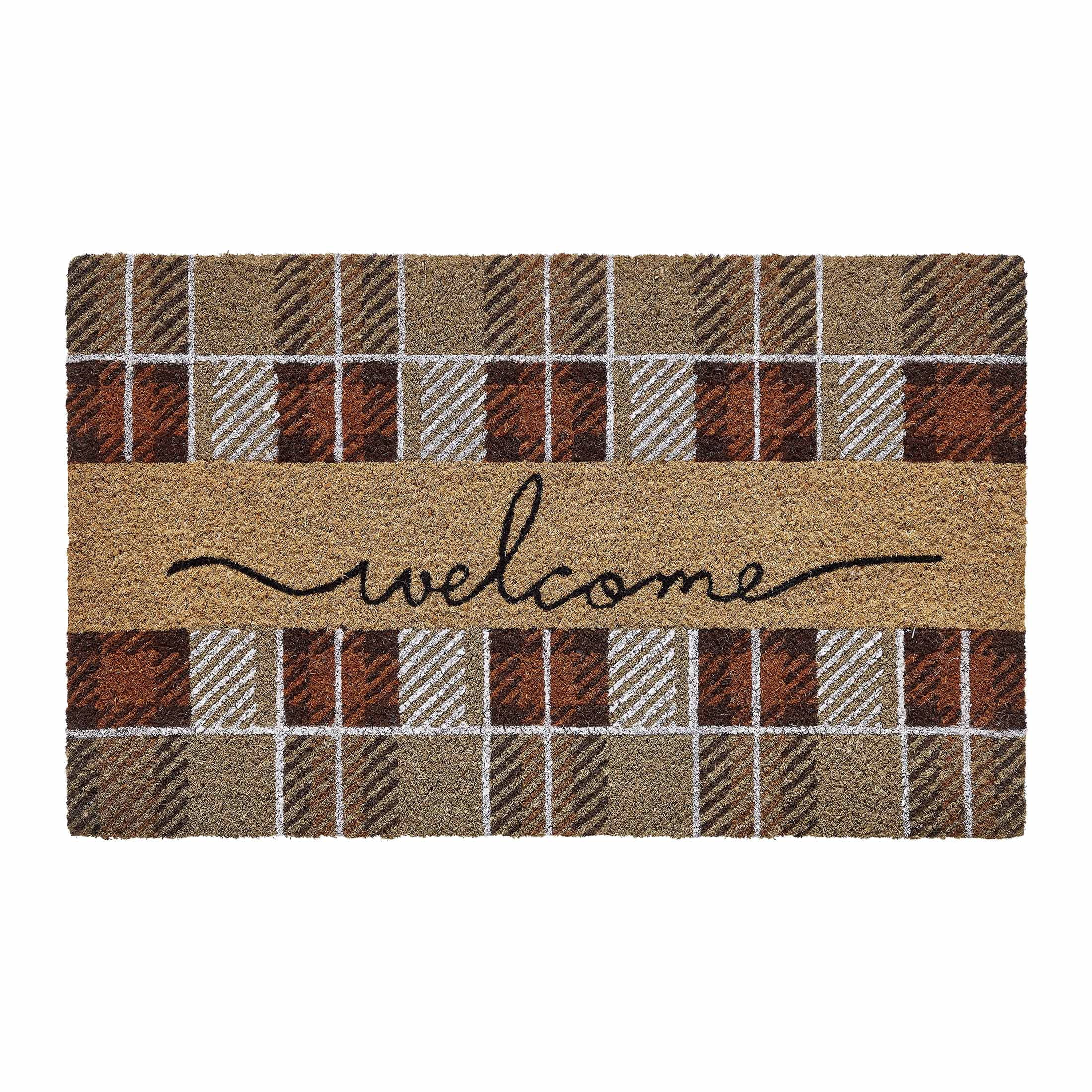 My Texas House Multicolor Welcome Harvest Plaid Outdoor Coir Doormat, 18" x 30"