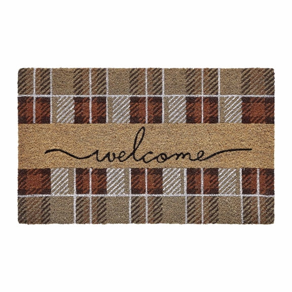 My Texas House Multicolor Welcome Harvest Plaid Outdoor Coir Doormat, 18" x 30"