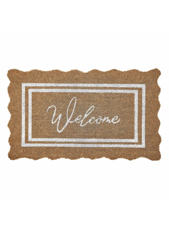 My Texas House Welcome Natural Scalloped Edge and Border Outdoor Coir Doormat, 18" x 30"