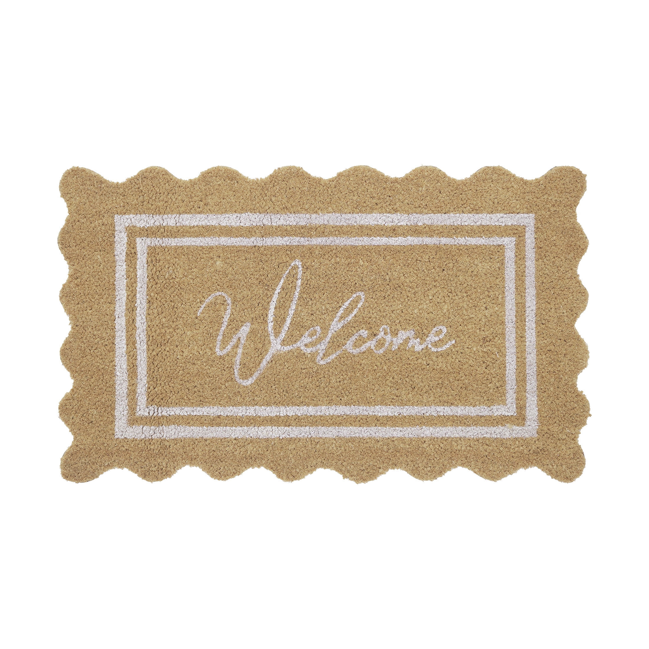 My Texas House Welcome Natural Scalloped Edge and Border Outdoor Coir Doormat, 18" x 30"