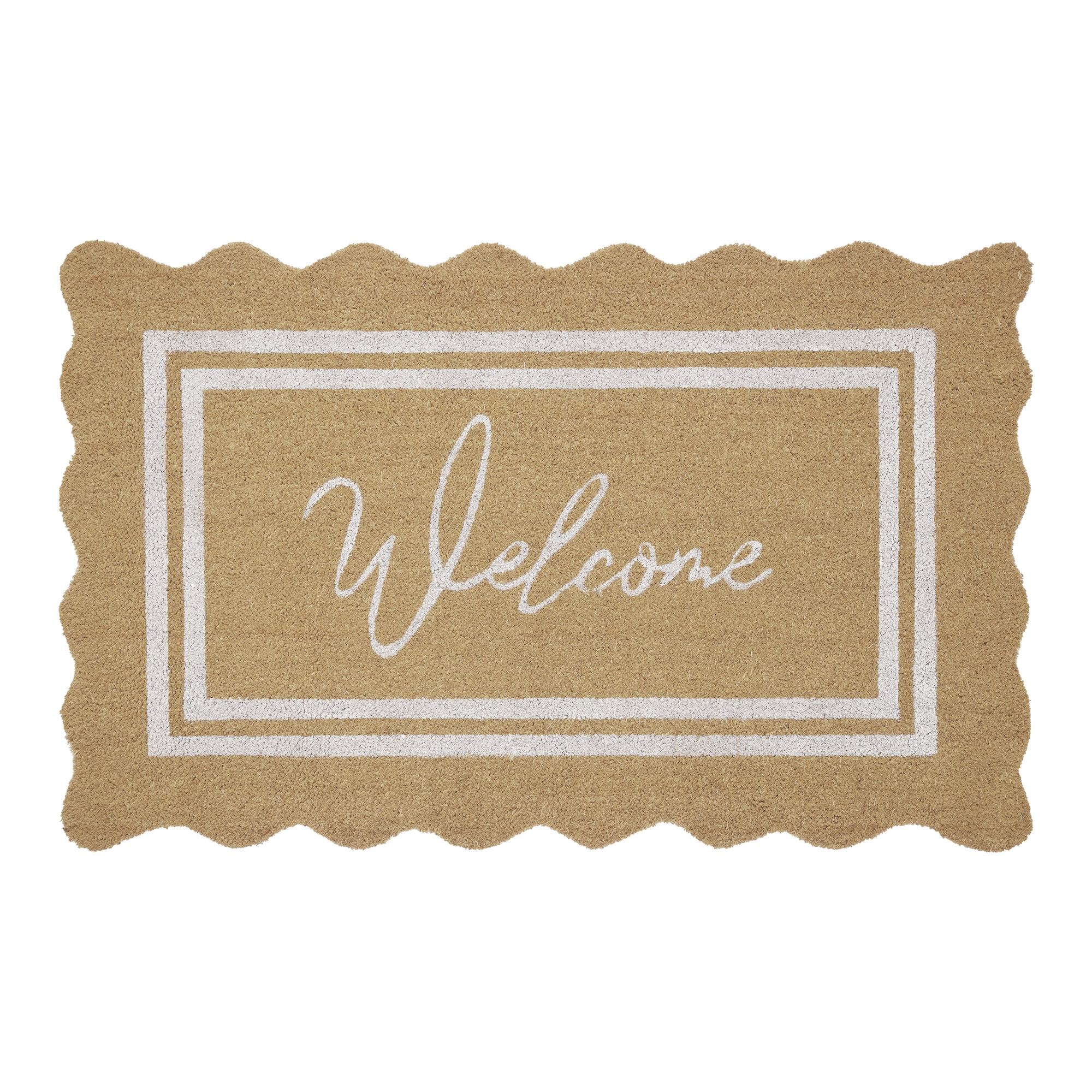 My Texas House Welcome Natural Scalloped Edge and Border Outdoor Coir Doormat, 30" x 48"