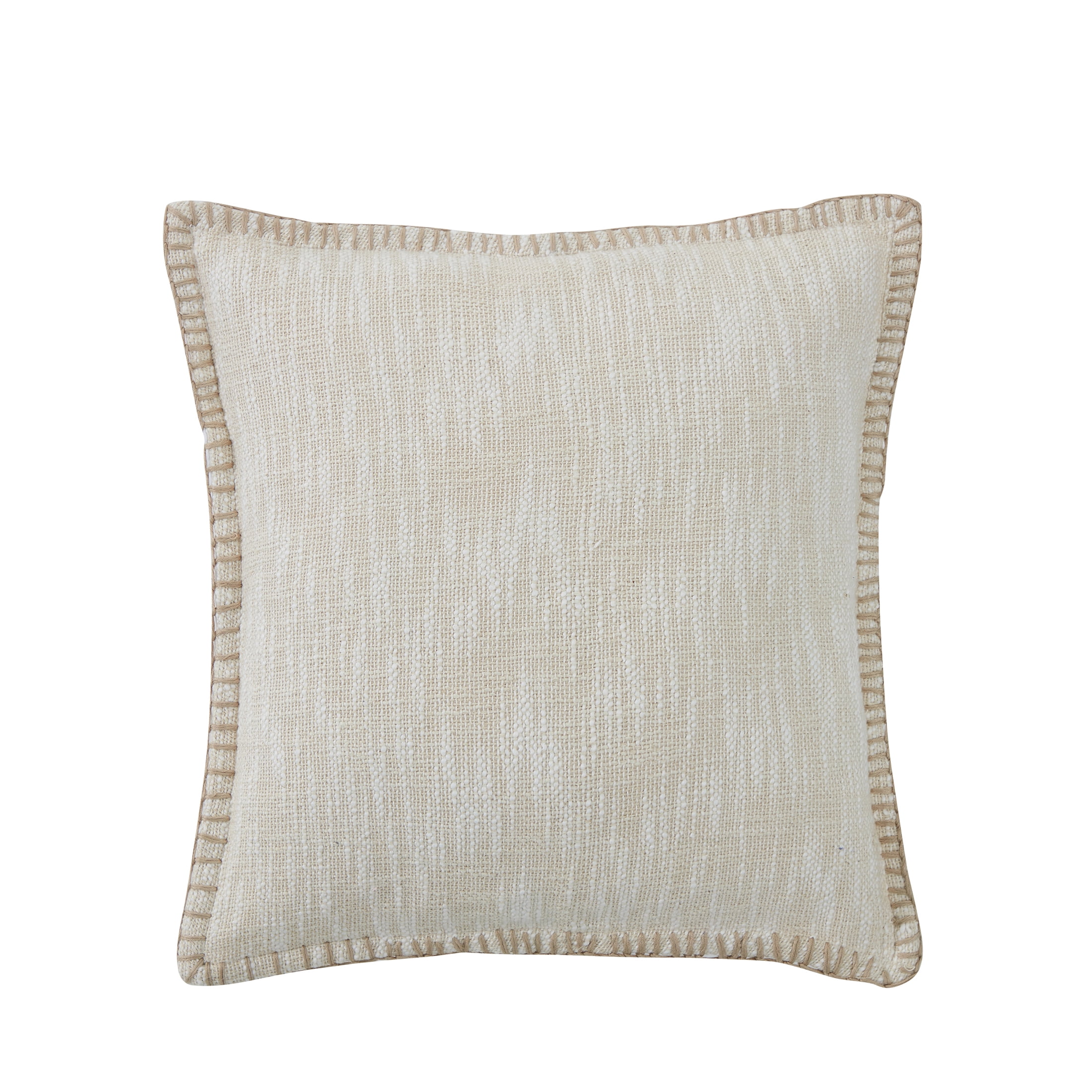 My Texas House Weston Woven Cotton Slub Square Decorative Pillow Cover, 20" x 20", Beige