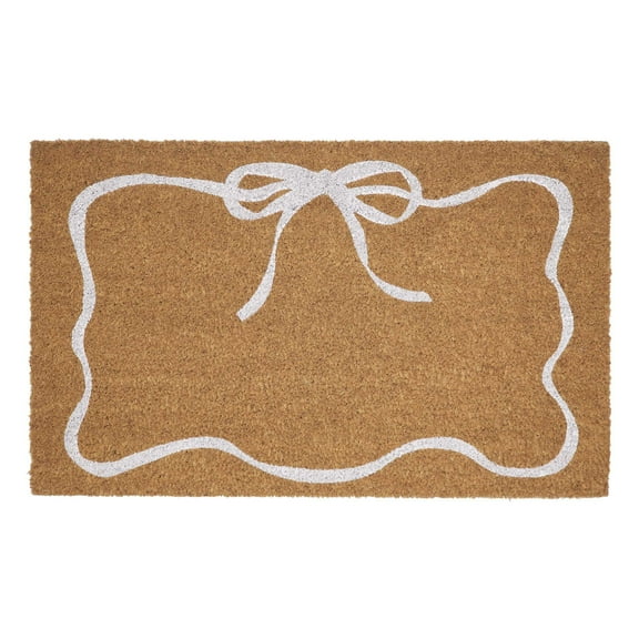 My Texas House White Bow Outdoor Coir Doormat, 30" x 48"