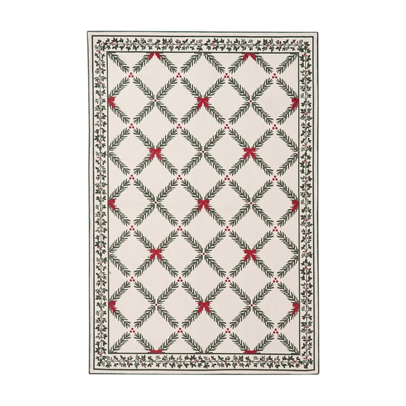 My Texas House White/Red Bow Floral Faux Fur Washable Indoor Area Rug, 2' x 3'