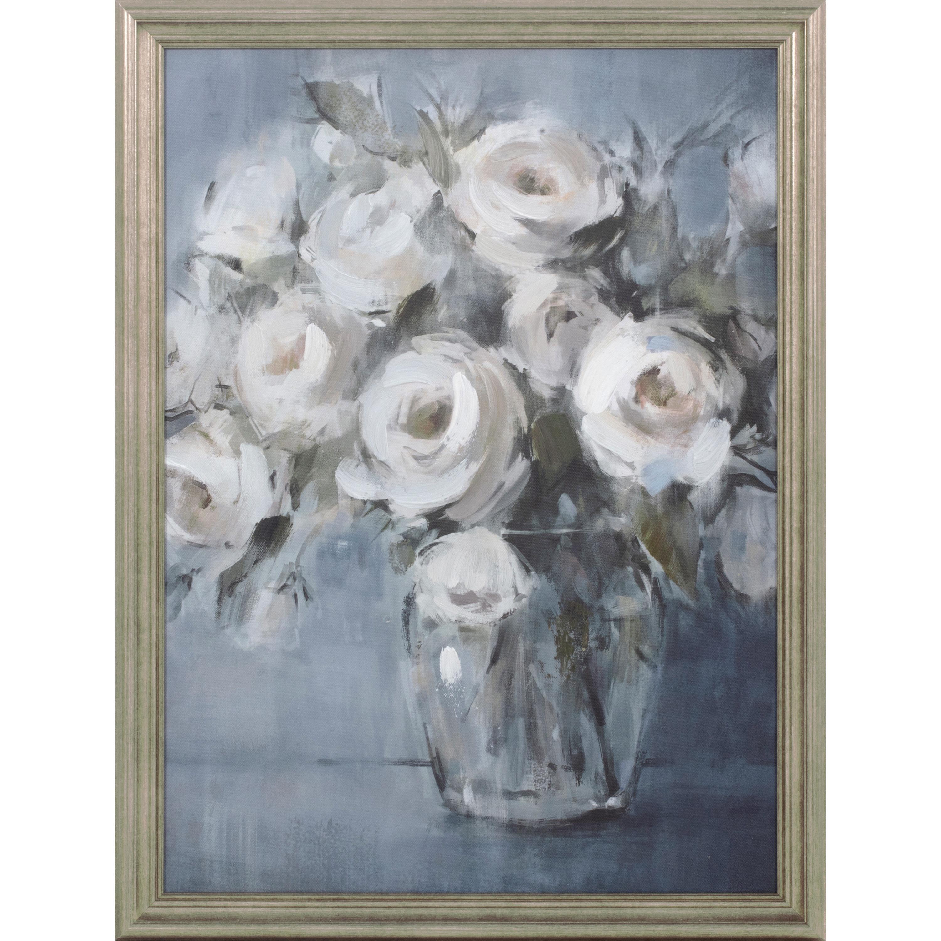 My Texas House White Rose Bouquet on Blue Framed Emb Canvas Board 18" x 24" - image 1 of 5