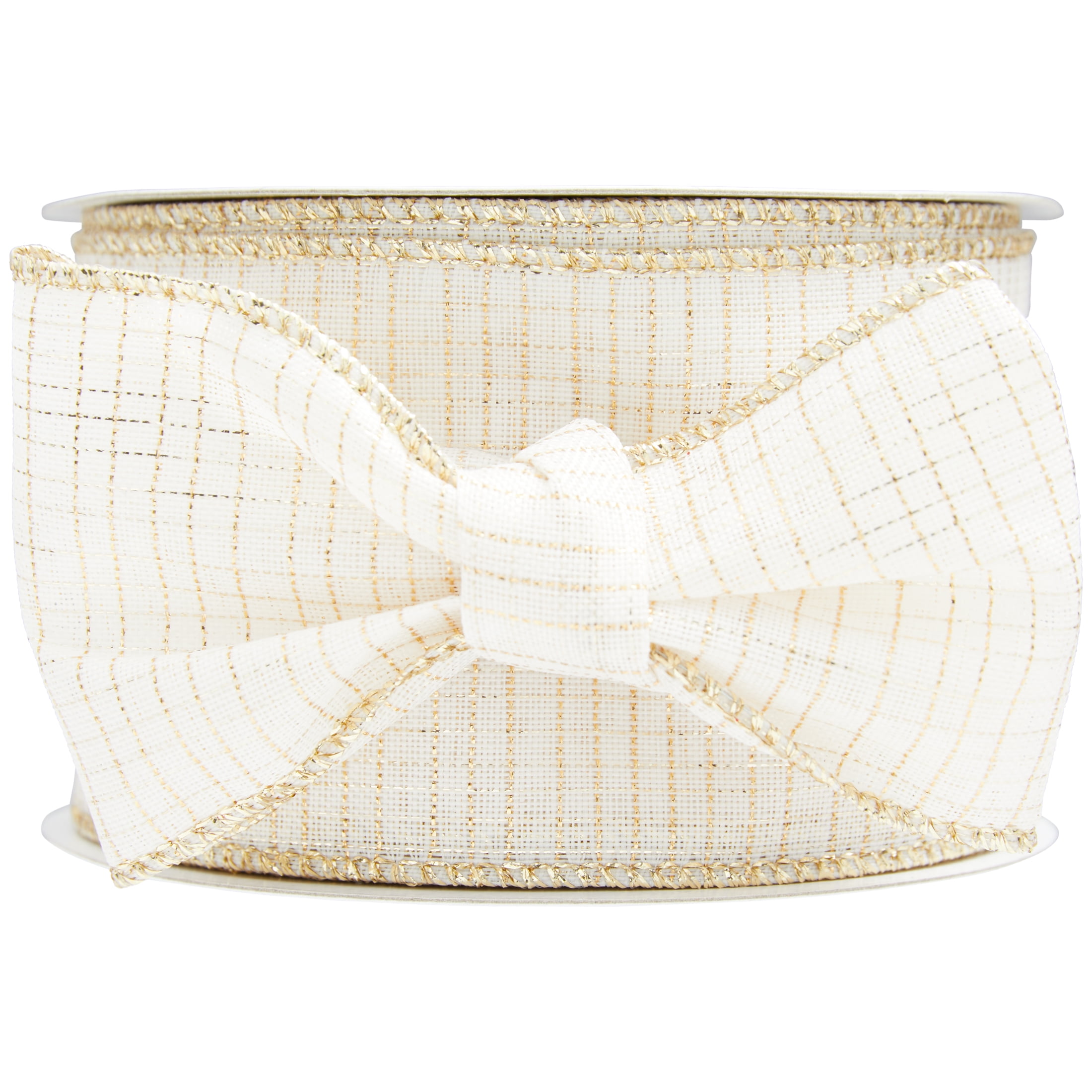My Texas House White and Gold Plaid Ribbon, 18 ft