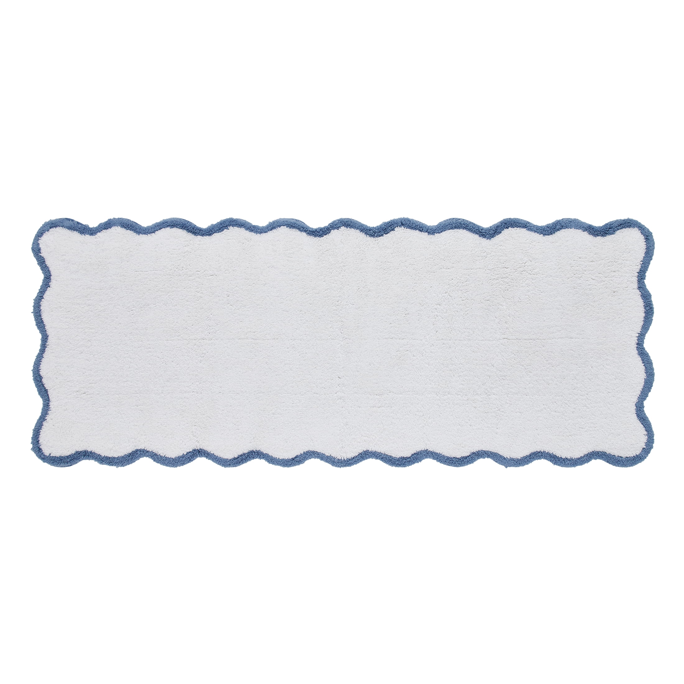 My Texas House Whitney Blue Scallop Cotton Bath Rug Runner, 24" x 60"