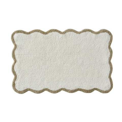 My Texas House Whitney Ivory Scallop Cotton Bath Rug, 20" x 32"