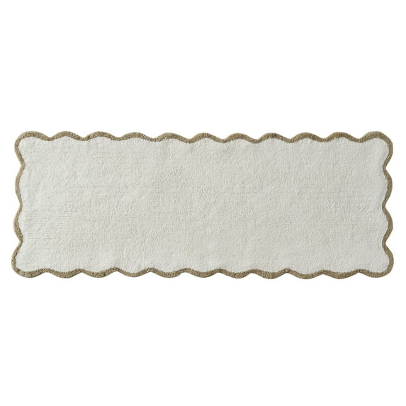 My Texas House Whitney Ivory Scallop Cotton Bath Rug Runner, 24" x 60"