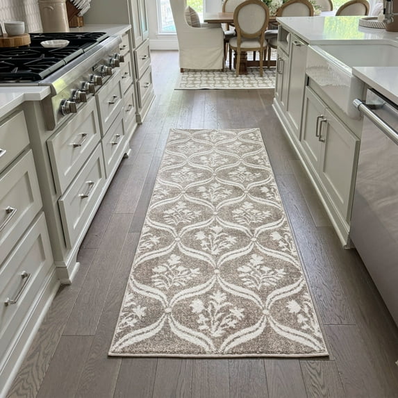 My Texas House Willow 2'7" x 7' Taupe Grey Floral Indoor Runner Rug