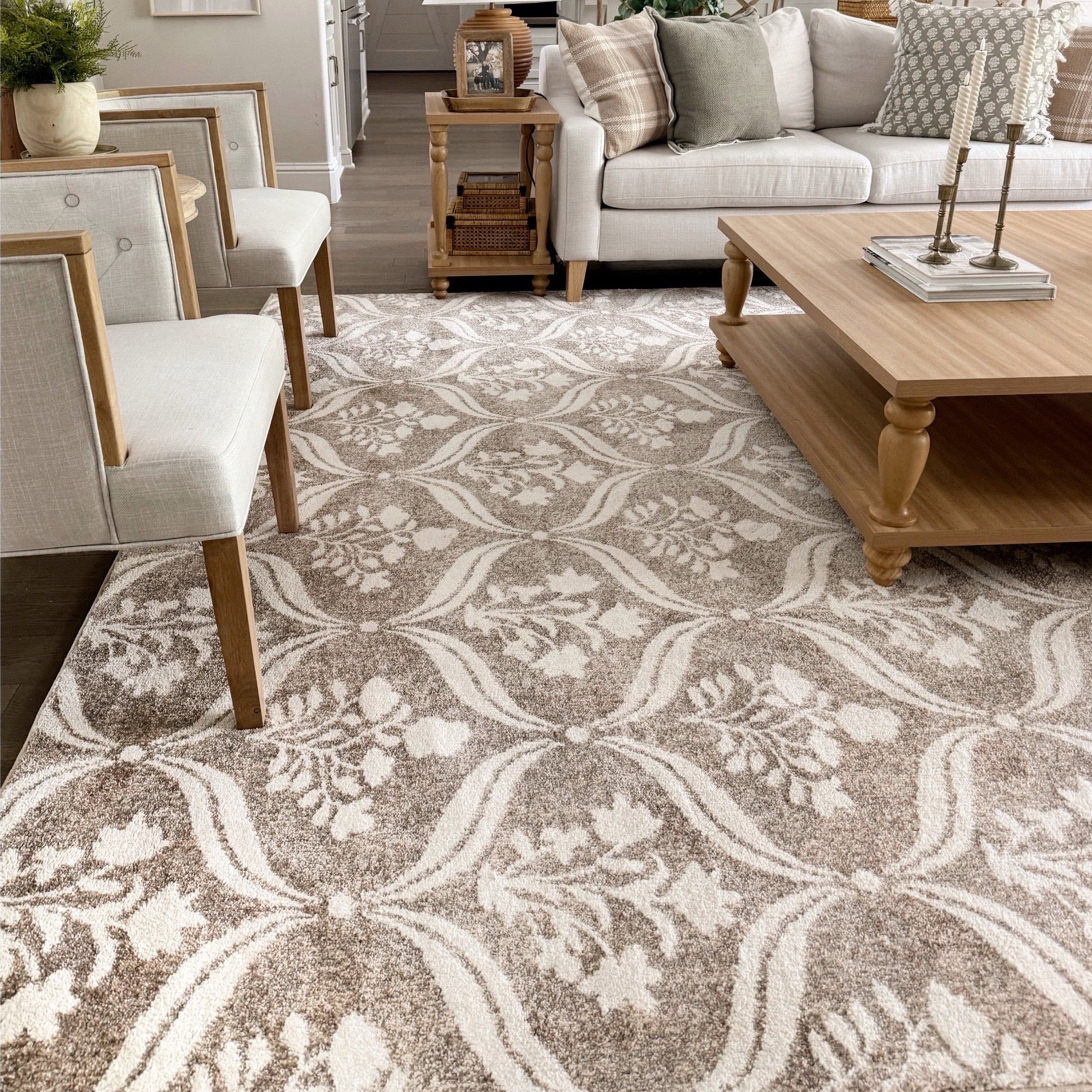 My Texas House Willow 7'10" x 9'10" Taupe Grey Floral Indoor Area Rug