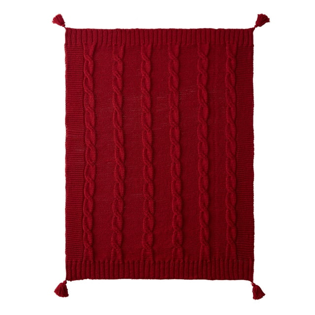 My Texas House Willow Cable Knit Cotton Throw Blanket, Red, Standard Throw