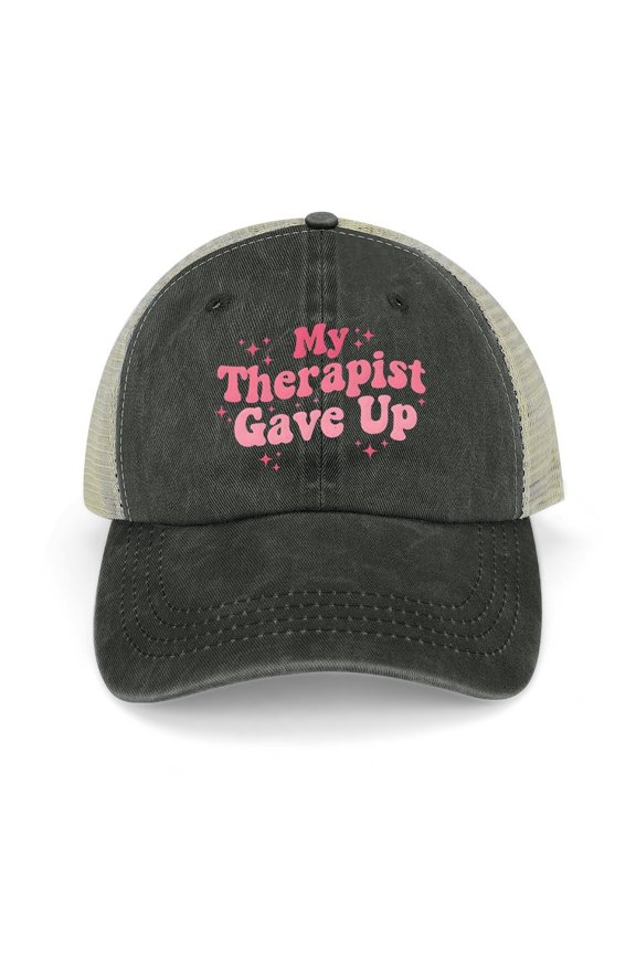 My Therapist Gave Up Black Hat Adjustable Funny Fashion Unisex Baseball Cap for Men Women