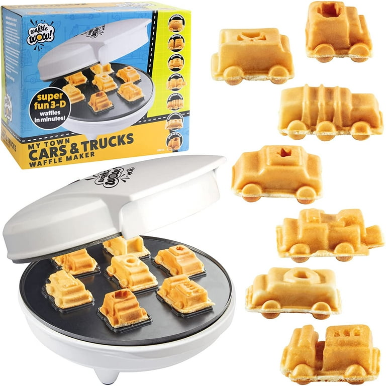 Cars & Trucks Mini Waffle Maker - Make 7 Fun Different Vehicles- Police Car Firetruck Construction Truck & More Automobile Shaped Pancakes- Electric