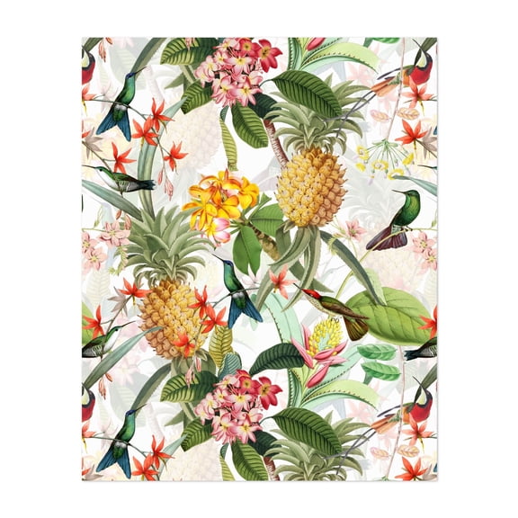 My Tropical Hummingbird And Pineapple Garden - Painting Tropical Floral Botanical Pattern Nature Fruit Unframed Wall Art Print 30 x 40 inches