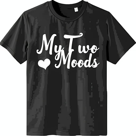 My Two Moods Black Neck T-Shirt with Heart Graphic Casual Style