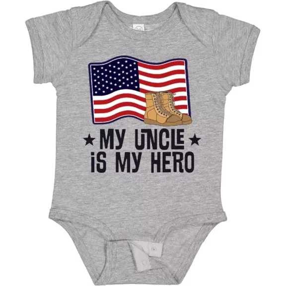My Uncle Is My Hero Military Nephew Baby Bodysuit Childs Family Red Bodysuit Cute Baby Onesie, BABY BODYSUIT LAT 4424