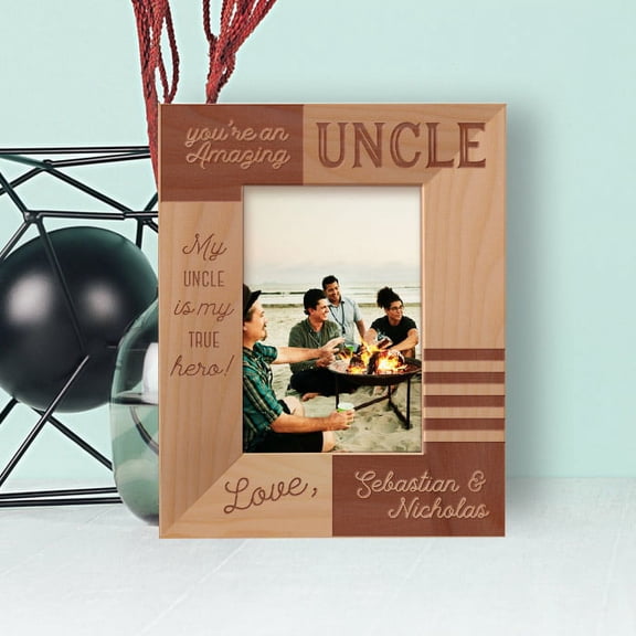 My Uncle Is My True Hero Personalized Wooden Frame 3 1/2" x 5" Brown (Vertical)