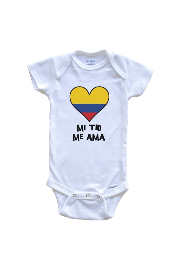 My Uncle Loves Me Spanish Language Colombia Flag Heart Baby Bodysuit - Mi tío me ama, 0-3 Months White