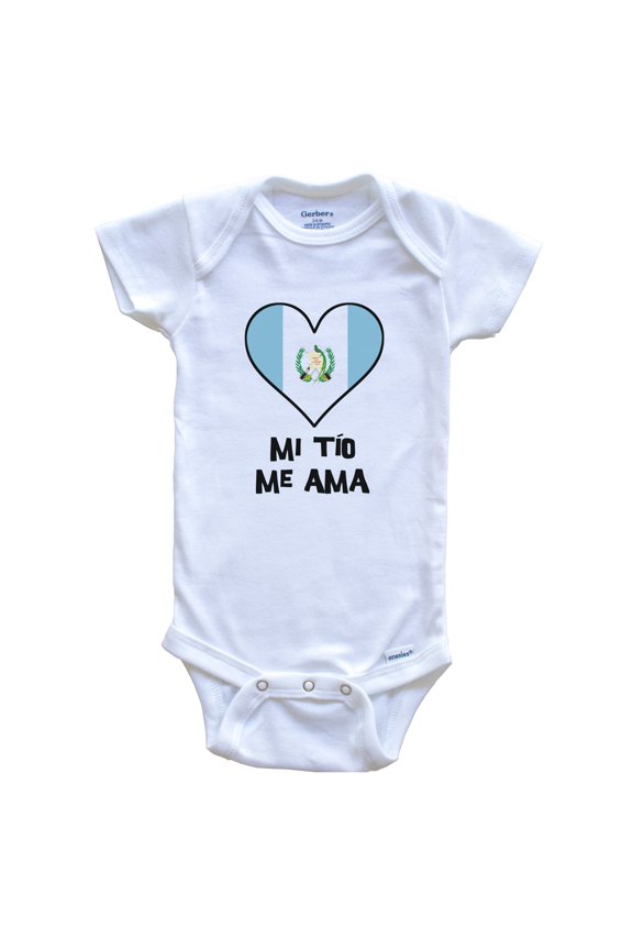 My Uncle Loves Me Spanish Language Guatemala Flag Heart Baby Bodysuit - Mi tío me ama, 6-9 Months White