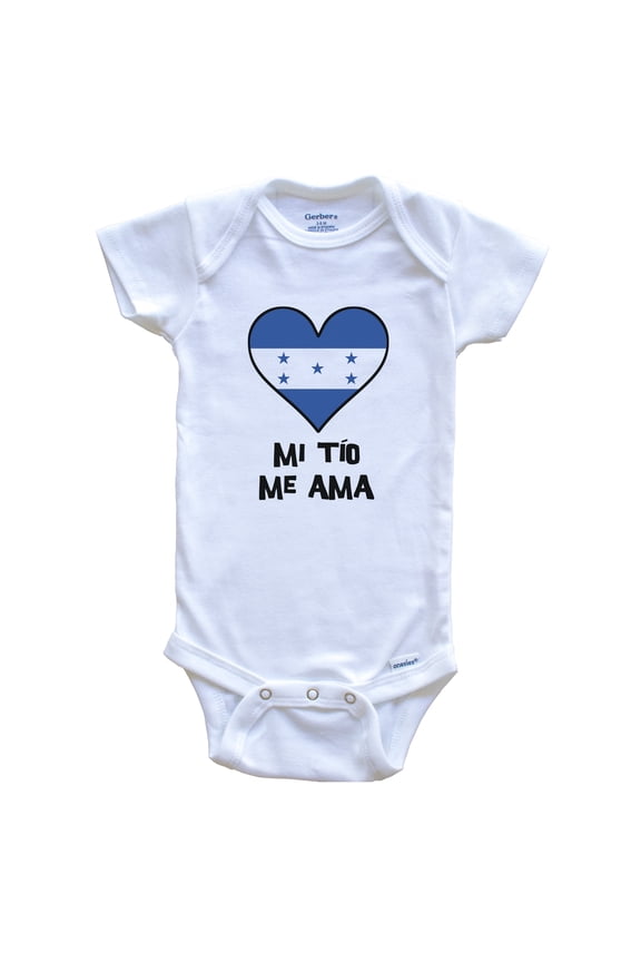 My Uncle Loves Me Spanish Language Honduras Flag Heart Baby Bodysuit - Mi tío me ama, 6-9 Months White