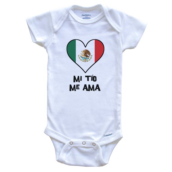 My Uncle Loves Me Spanish Language Mexico Flag Heart Baby Bodysuit - Mi tío me ama, 0-3 Months White