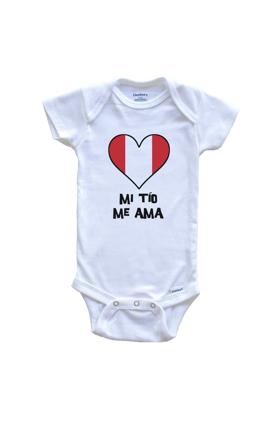 My Uncle Loves Me Spanish Language Peru Flag Heart Baby Bodysuit - Mi tío me ama, 3-6 Months White