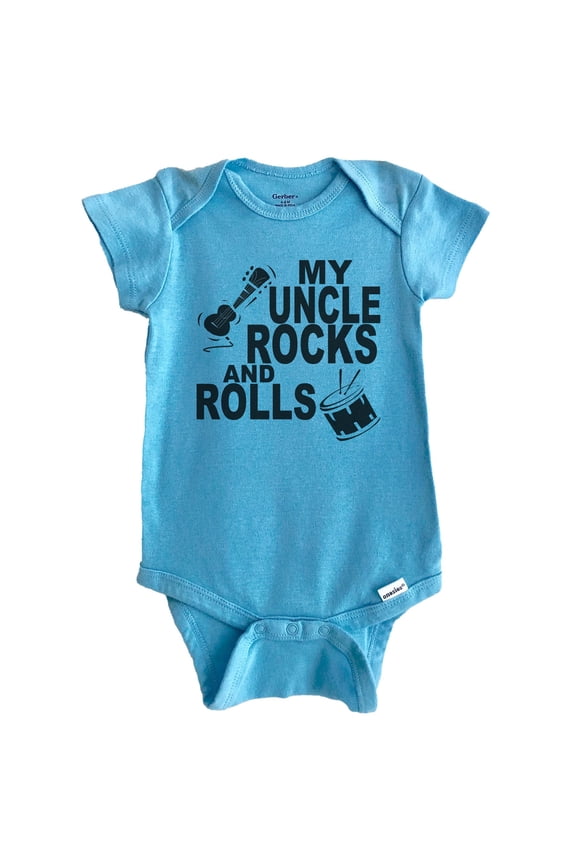 My Uncle Rocks And Rolls Music Baby Bodysuit (Blue), 6-9 Months