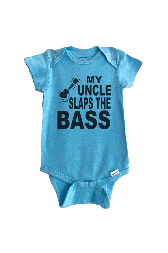My Uncle Slaps The Bass Funny Music Baby Bodysuit (Blue), 0-3 Months