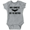 thumbnail image 1 of My Uncle is a Hero Superhero Bat Romper Boys or Girls Infant Baby Brisco Brands 6M, 1 of 6