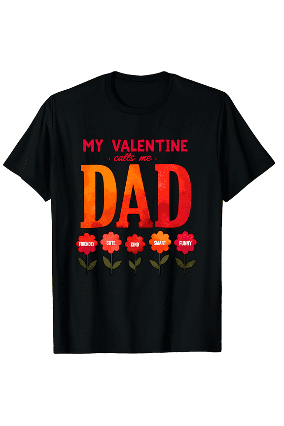 My Valentine Calls Me Dad With Flowers And Traits Short Sleeve T-Shirt For Women Men Valentine's Day Gift For Father Or Dad