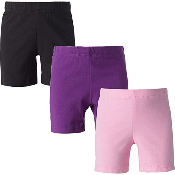 My Way Girls' Value Pack Solid Cotton Bike Shorts - Black, Purple, Pink - 12