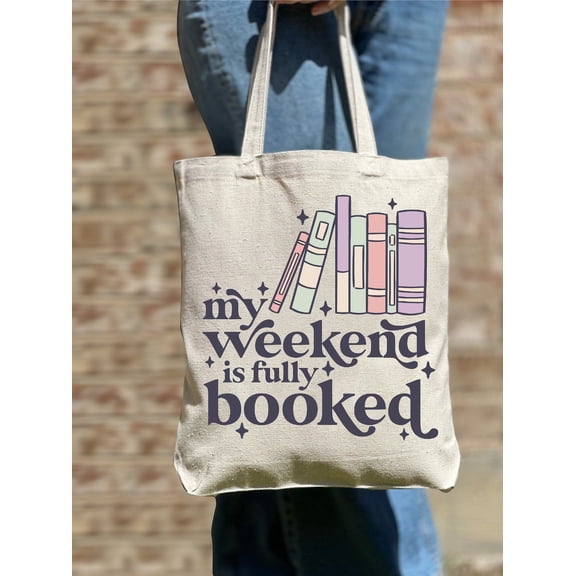 My Weekend Full Booked Tote Bag, Bookish Floral Canvas Bag, Aesthetic Book Lover Gift
