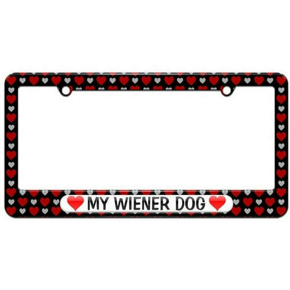 My Wiener Dog Love with Hearts License Plate Tag Frame, Multiple Colors