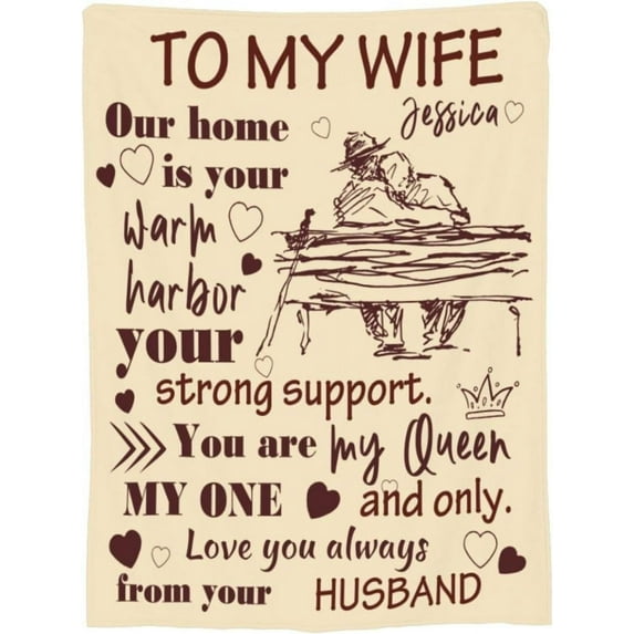 to My Wife Custom Name Blanket, Gifts for Wife Women from Husband, Personalized Throw Blankets for Couch Travel, Soft Present for Anniversary Wedding Birthday Valentines Christmas, 60"x50"