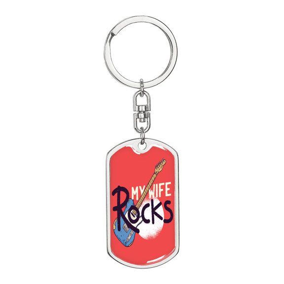 My Wife Rocks Keychain Dog Tag Stainless Steel or 18k Gold