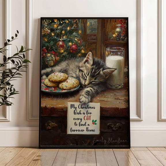 My Wish Cat Rescue Wall Art Poster, Cozycat Adoption Print, Furrever Home Cat Lover ,, Unframed Poster Size 24x36