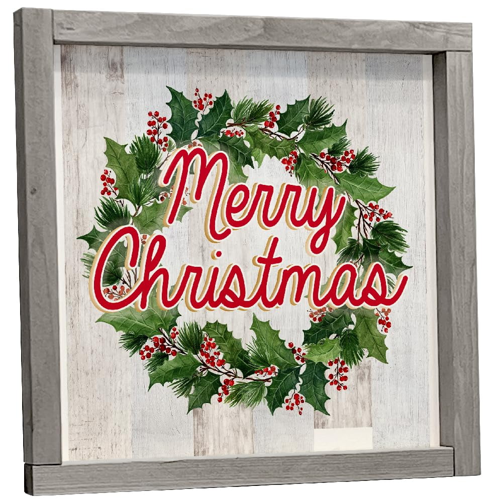 My Word! Merry Christmas Wreath With Holly 12" x 12" Framed Holiday