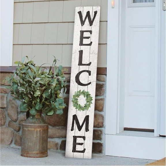 My Word! Welcome Green Wreath 8 In. x 46.5 In. Porch Board 60937