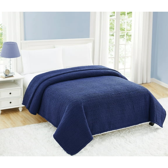 My World Cloud Sherpa Blanket Navy Polyester 1-Piece Full/Queen Blanket, solid themed, for Kids, OEKO-TEX Certified