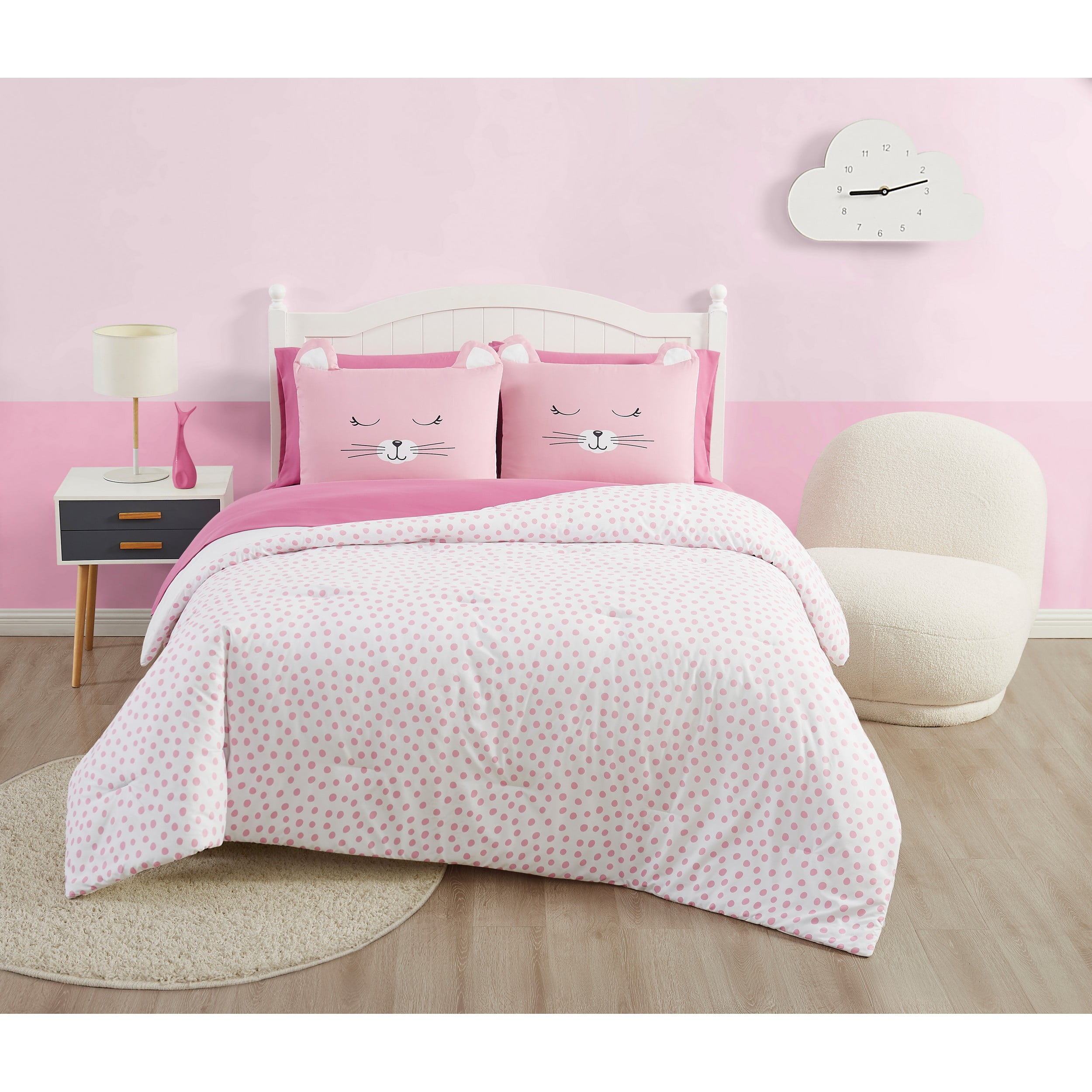 Pink Polka Dot Queen Microfiber Bed in a Bag Set