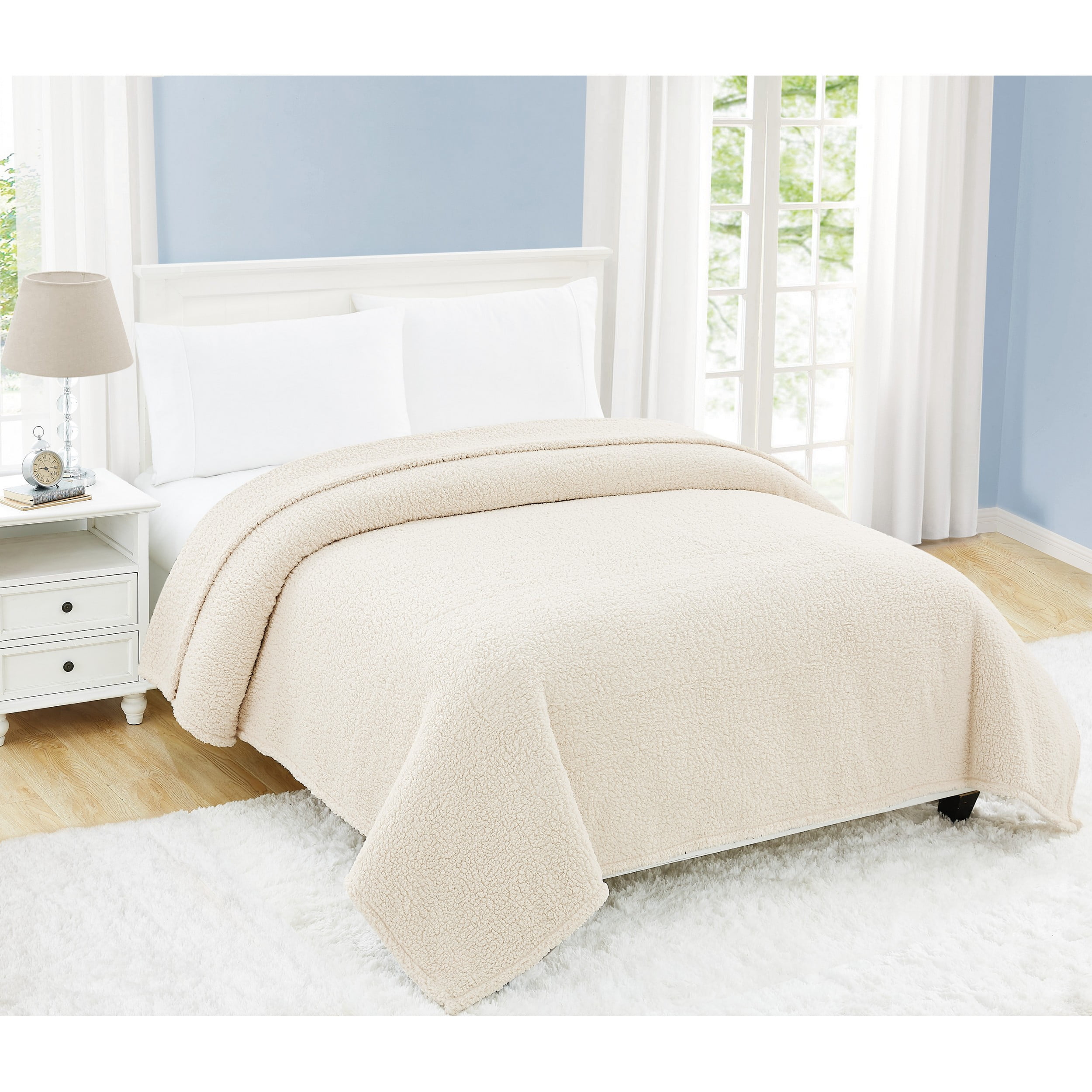 Full Off-White Fleece Sherpa Winter Blanket