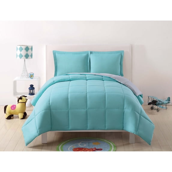 My World Solid Turquoise and Grey Reversible 3 Piece Twin XL Comforter Set