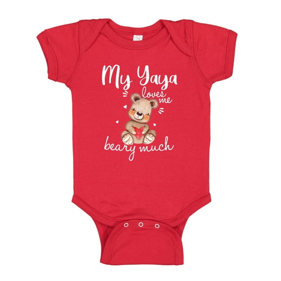 My Yaya Loves Me Beary Much Baby Bodysuit One Piece NB Red