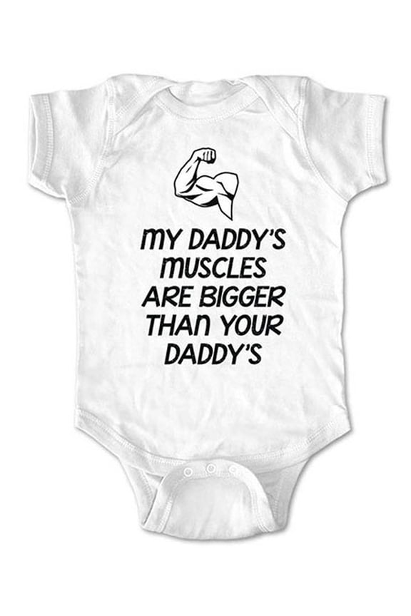 My daddy's muscle are bigger than your daddy's - wallsparks cute & funny Brand - baby one piece bodysuit - Great baby shower gift!