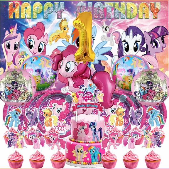 My little pony 1st Tableware Balloons Cake Toppers Backdrop Banner Supplies Party Decor Plates Decorations