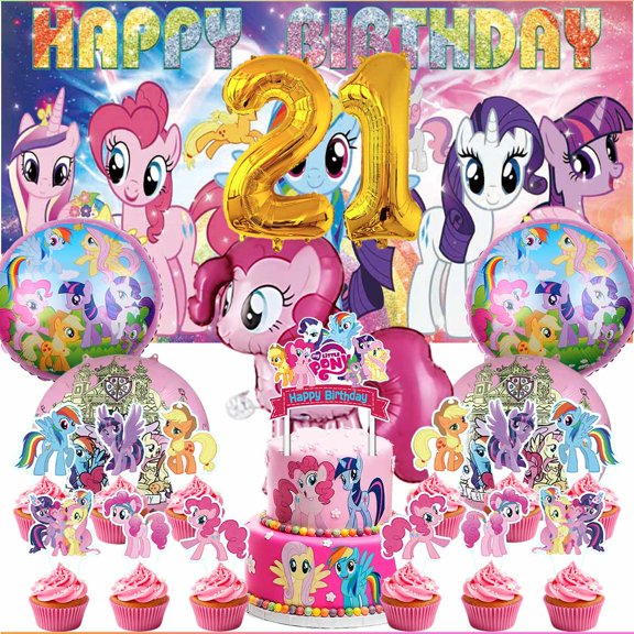My little pony Party Supplies Decor 21th Kit Balloons Birthday Cake Topper Banner Backdrop Decorations